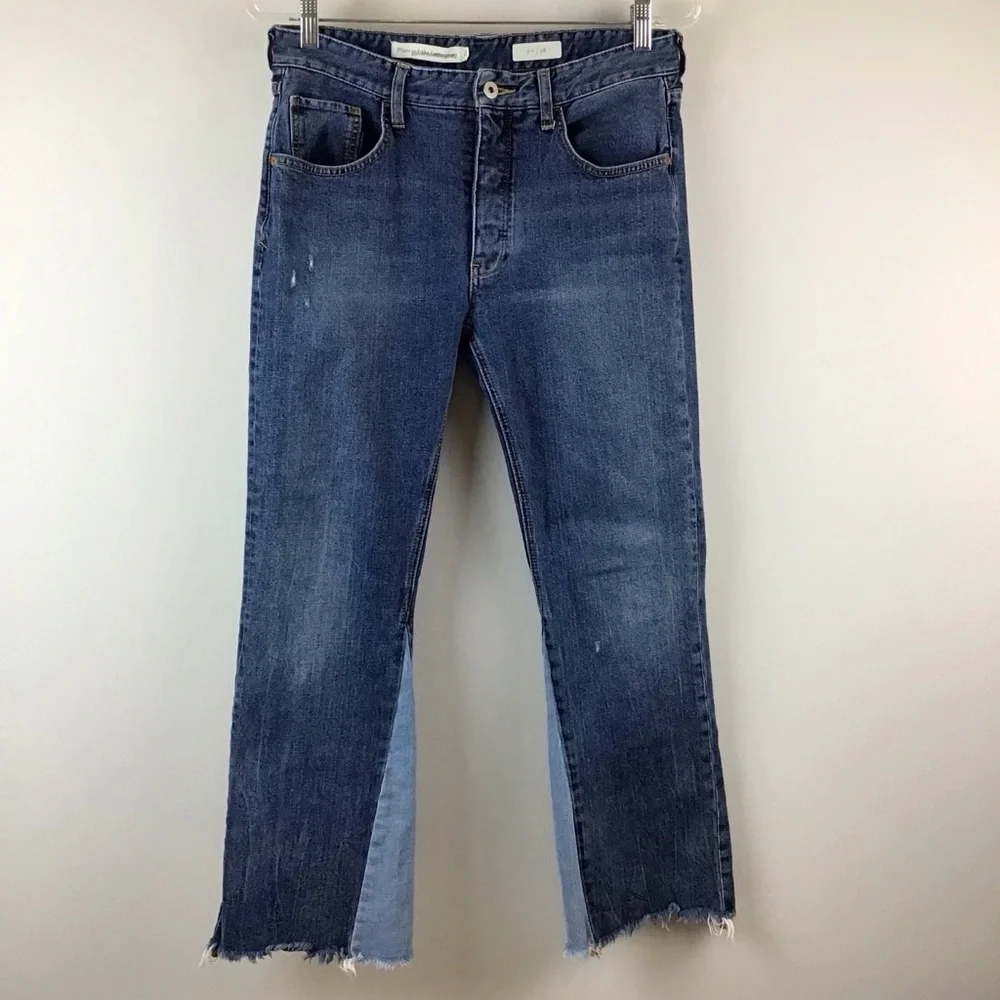 Anthropologie Pilcro and the Letterpress High Rise Two Tone Flare Crop Jeans 28